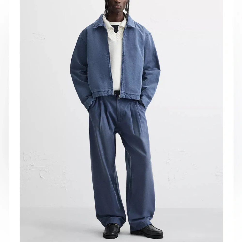Zara Men Washed Canvas Blue Jacket NWT_3